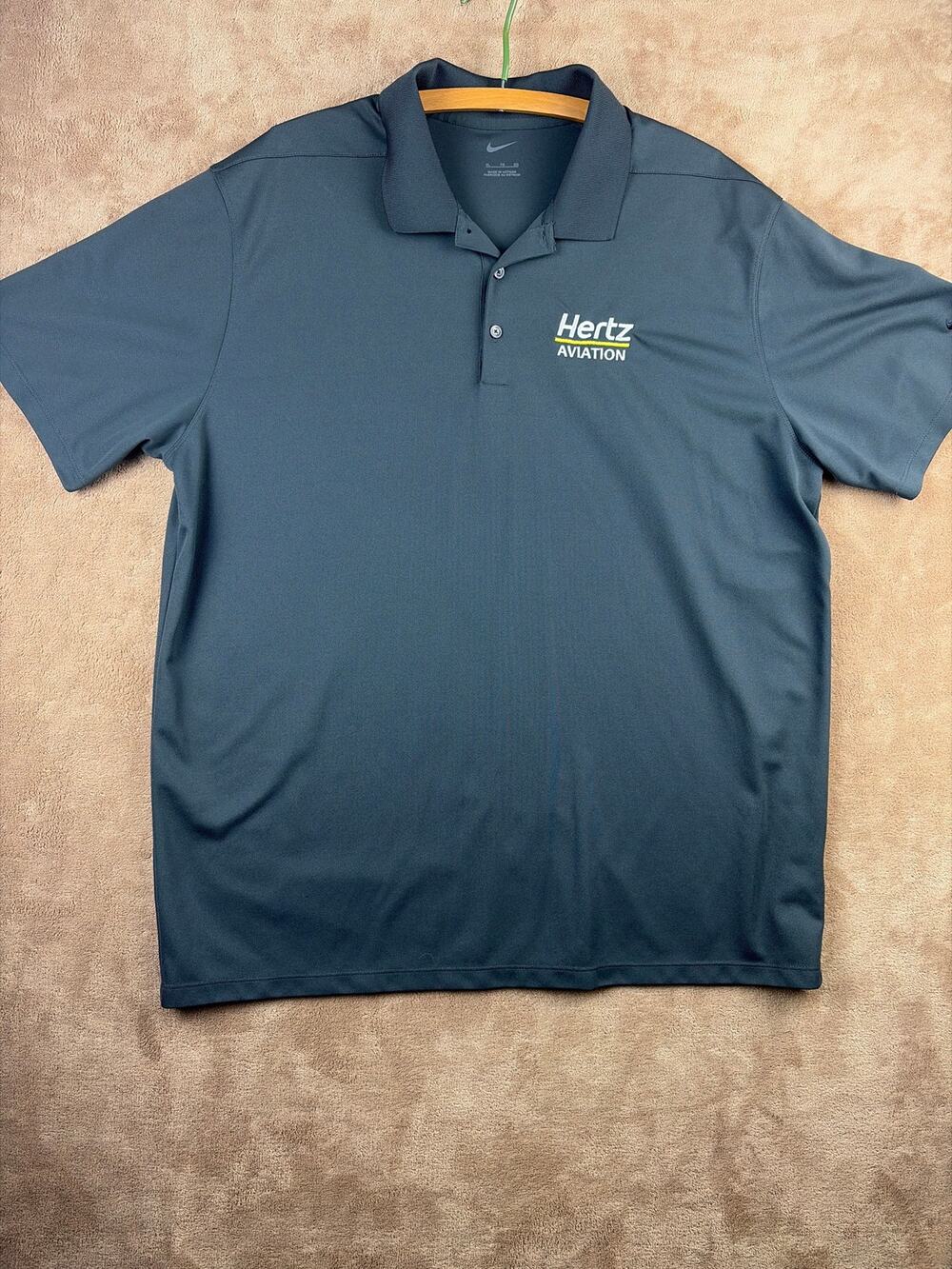 Nike Golf Polo Shirt Mens XL Gray Hertz Aviation Employee Uniform Dri-Fit SS